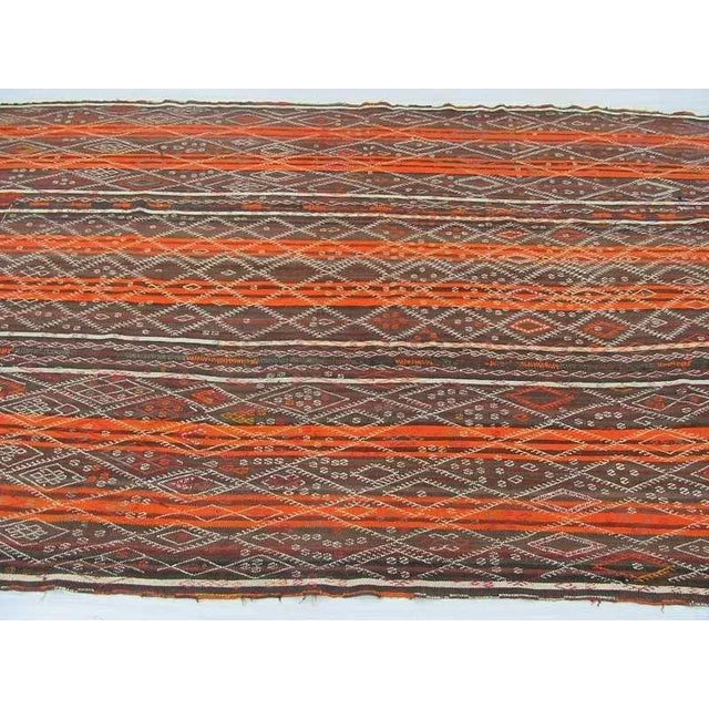 Vintage Orange Striped Turkish Kilim Rug - 6′7″ × 11′6″ For Sale - Image 4 of 6