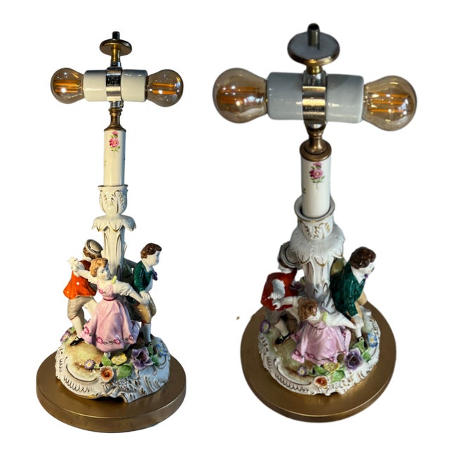 Von Schierholz Porcelain Ring Around the Rosie Children Table Lamp Floral Lithophane Shade For Sale - Image 10 of 18