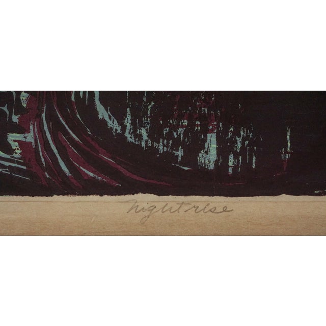 Black 1930s "Nightrise" Public Works Art Color Woodcut by Ruth Chaney For Sale - Image 8 of 8
