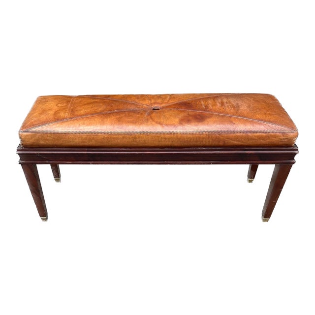 C. Mariani Louis XVI Reproduction Mahogany, Antiqued Leather Bench For Sale