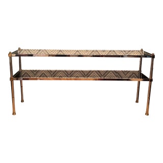 Vintage Hollywood Regency Chrome & Glass Console Table For Sale