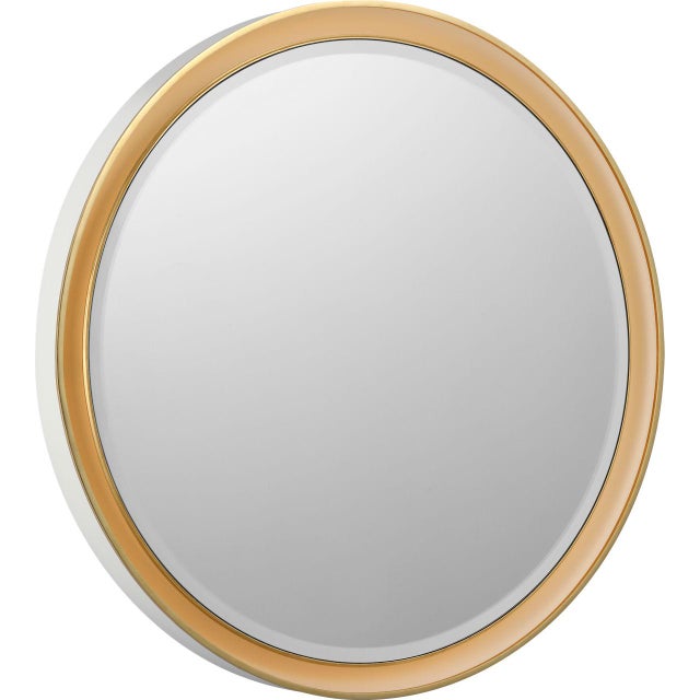 Transitional Thomas O'Brien for Visual Comfort Signature Tricia 30" Illuminated Round Mirror in Matte White and Gild For Sale - Image 3 of 10