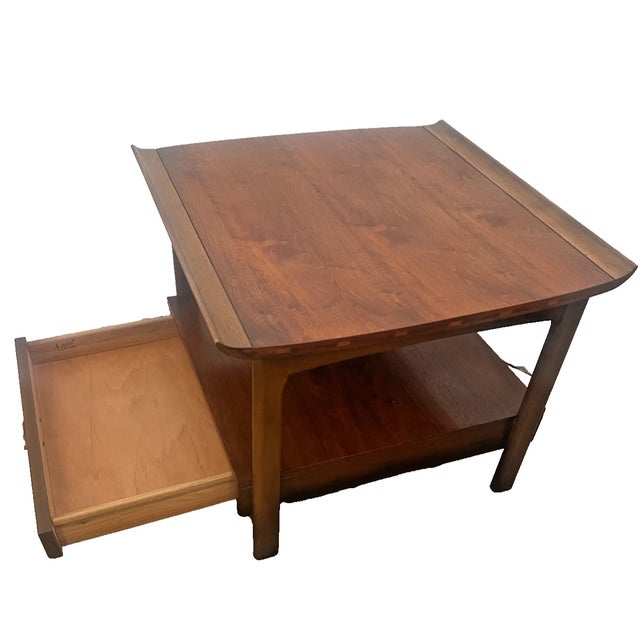 Brown 1960s Danish Mid Century Modern Lane Side Table, Nightstand, Bottom Drawer and Shelf For Sale - Image 8 of 12