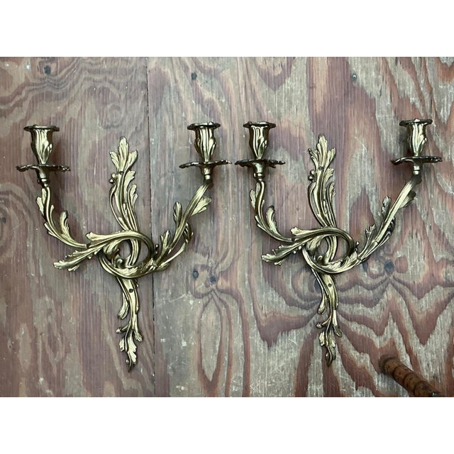 Vintage French Rococo Style Metal Wall Candle Sconces - Pair For Sale - Image 11 of 16