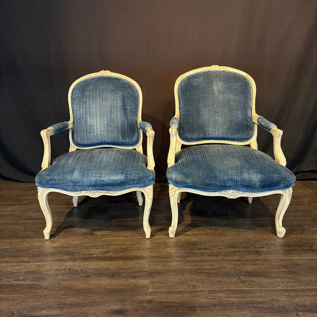 19th Century French Louis XV King and Queen Armchairs or Fauteuils -a Pair For Sale - Image 4 of 10