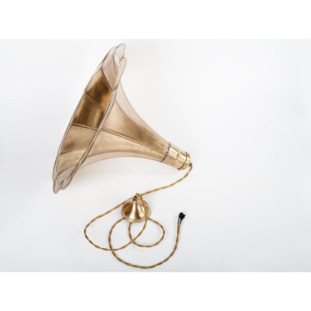 Vintage Brass Gramophone Horn Pendant Light – Expertly Restored For Sale - Image 4 of 10