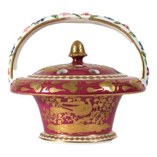 Royal Crimson: Spode Raspberry-Ground Porcelain Potpourri Basket, Circa 1825 For Sale