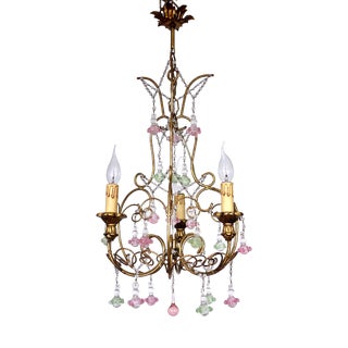 Vintage Metal Murano Glass Flower Chandelier, 1940s For Sale