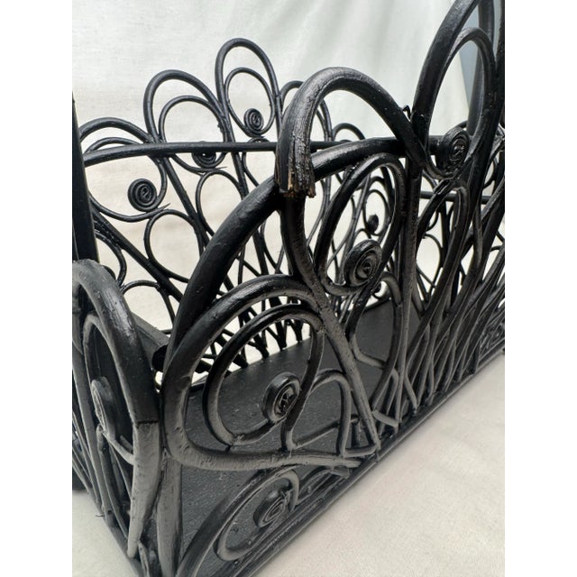 Boho Chic Black Painted Rattan Magazine Rack For Sale In Houston - Image 6 of 12