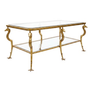French Maison Jansen Style Gilt Metal & Glass Eagle Form Two Tier Coffee Table For Sale