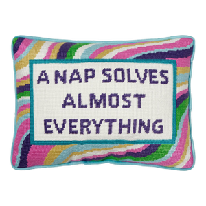 A Nap Solves Almost Embroidered Needlepoint Pillow, 10" x 14"