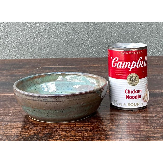 Late 20th Century Handcrafted Speckled Green Ceramic Bowl For Sale - Image 10 of 15