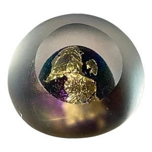 1990s Eickholt Gold and Iridescent Glass Paperweight With Iridescent Matte Finish on Outside