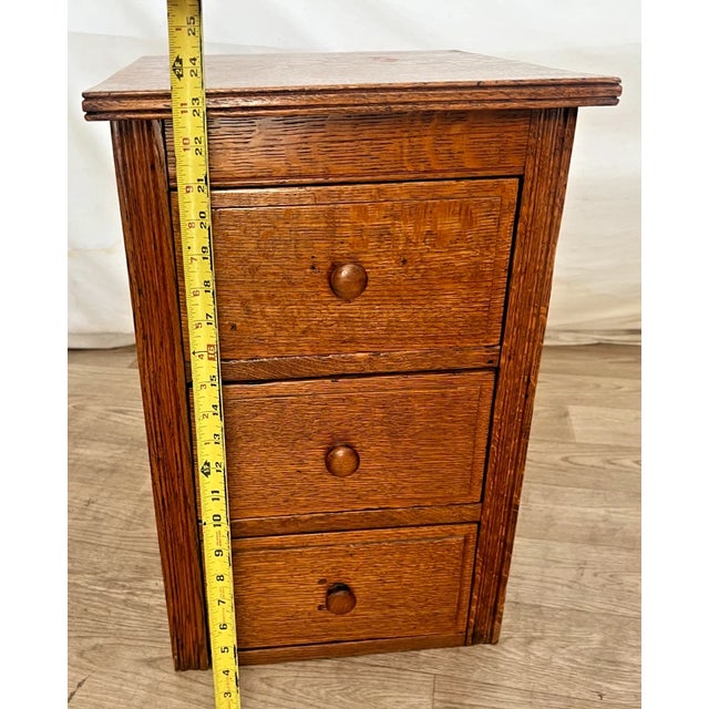 Brown Antique Nightstand, Small Chest, Mission Arts & Crafts Quarter Sawn Oak 3 Drawer For Sale - Image 8 of 11