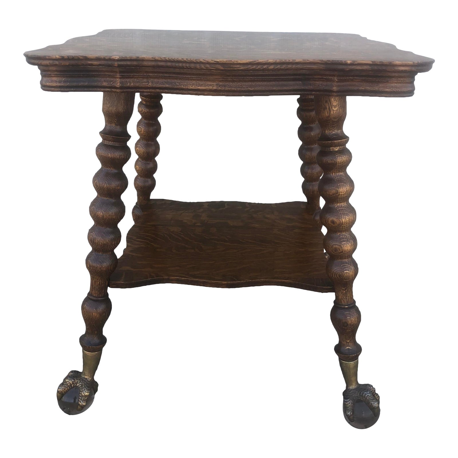 Antique Tiger Oak Parlor Side Table With Brass Claw Feet Chairish