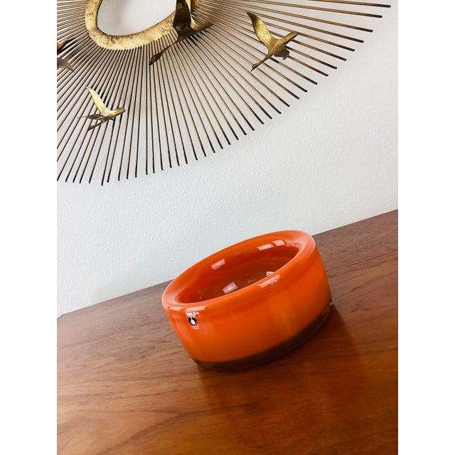 Glass Vintage Mid-Century Modern Eva Englund for Pukeberg Sweden Orange Art Glass Bowl For Sale - Image 7 of 10