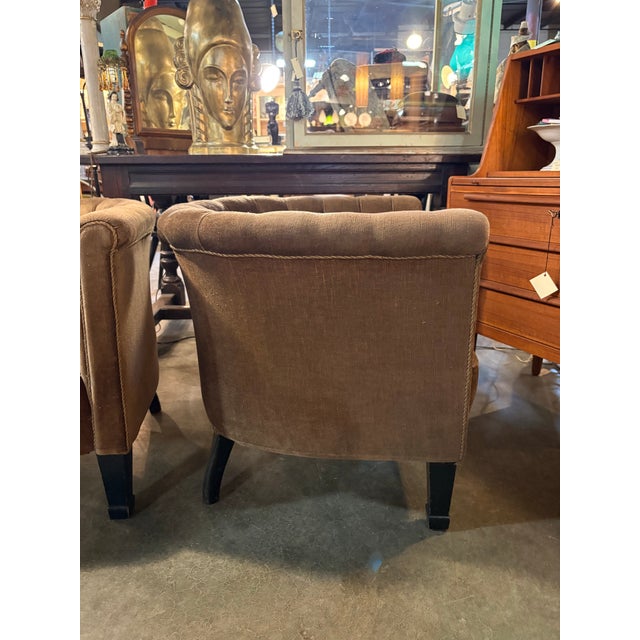 Textile 1940s Tufted Corduroy Club Chairs a Pair For Sale - Image 7 of 10