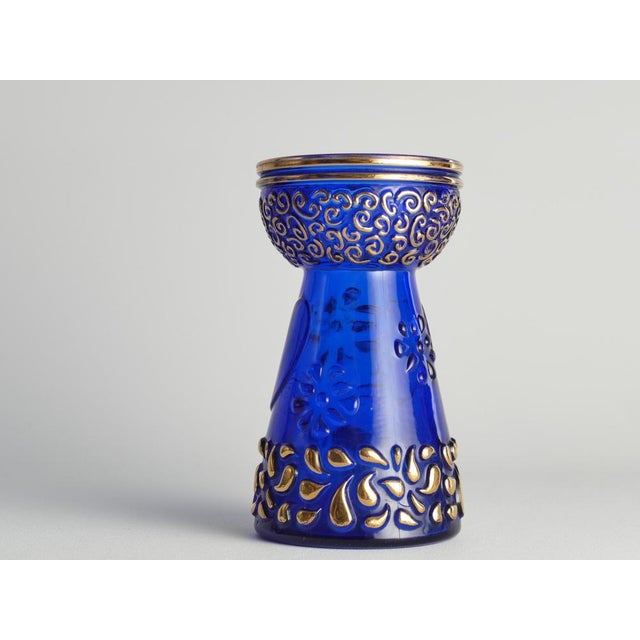 Metal Mid-Century Modern Cobalt Blue and Gold Glass Hyacinth Vase by Walther Glas, 1970s For Sale - Image 7 of 18
