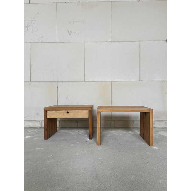 Timeless Dutch Design in Solid Pine A pair of solid pine nightstands designed by Ate van Apeldoorn, one of the most...