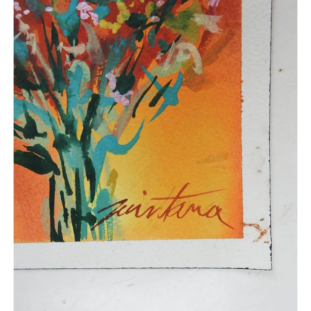 Small impressionist watercolor on paper bright floral painting by Ralph Quintana (20th - 21st c.) Texas. Signed lower...