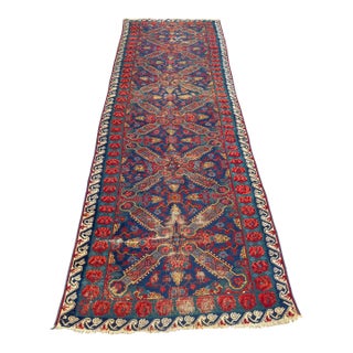 1910s Antique Karabag Rose Pattern Tribal Runner For Sale