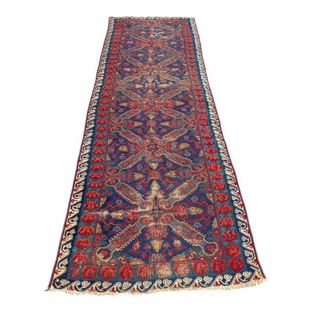 1910s Antique Karabag Rose Pattern Tribal Runner For Sale