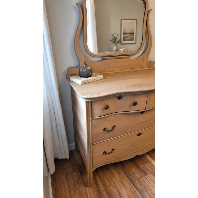 Traditional Restored Antique 4 Drawer Dresser With Original Mirror For Sale - Image 3 of 10