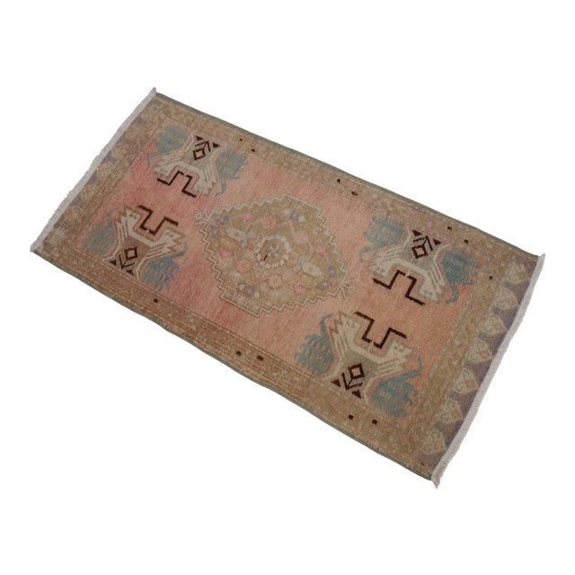 Distressed Low Pile Turkish Yastik Petite Rug Faded Mat - 18'' X 37'' For Sale - Image 4 of 13