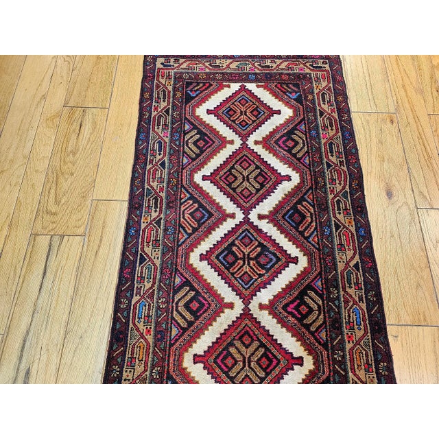 Textile Vintage Persian Malayer Runner, Handwoven Rug in Geometric Pattern, Ivory & Red, 3’ X 10’ For Sale - Image 7 of 12