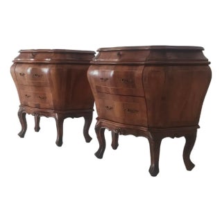 Vintage Italian Burl Wood Night Stands, A Pair For Sale