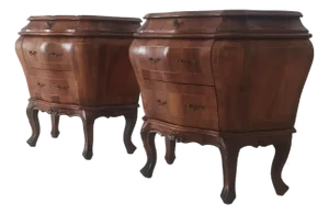 Vintage Italian Burl Wood Night Stands, A Pair
