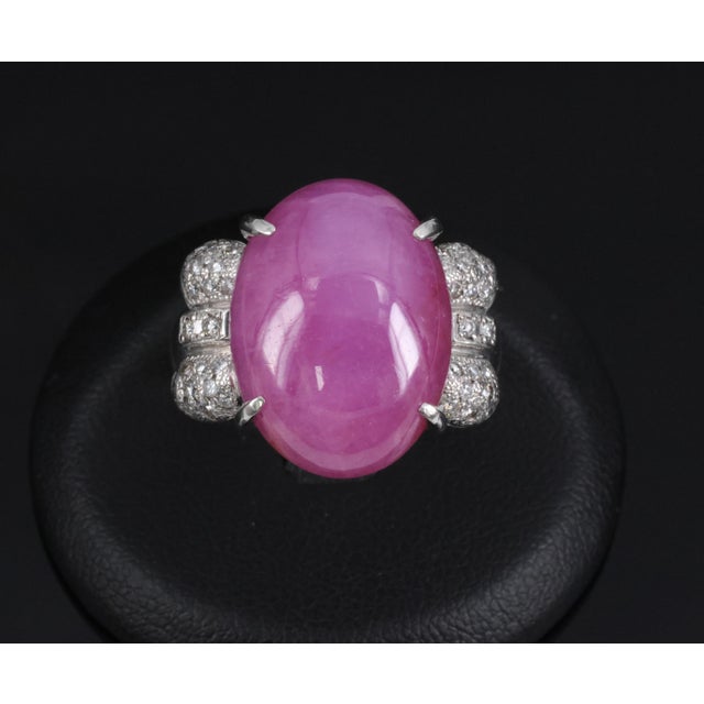 Late 20th Century Rare 21.42ct Natural Pink Star Sapphire & 0.32ct Diamond Platinum Ring, Size 8.5 For Sale In New York - Image 6 of 18