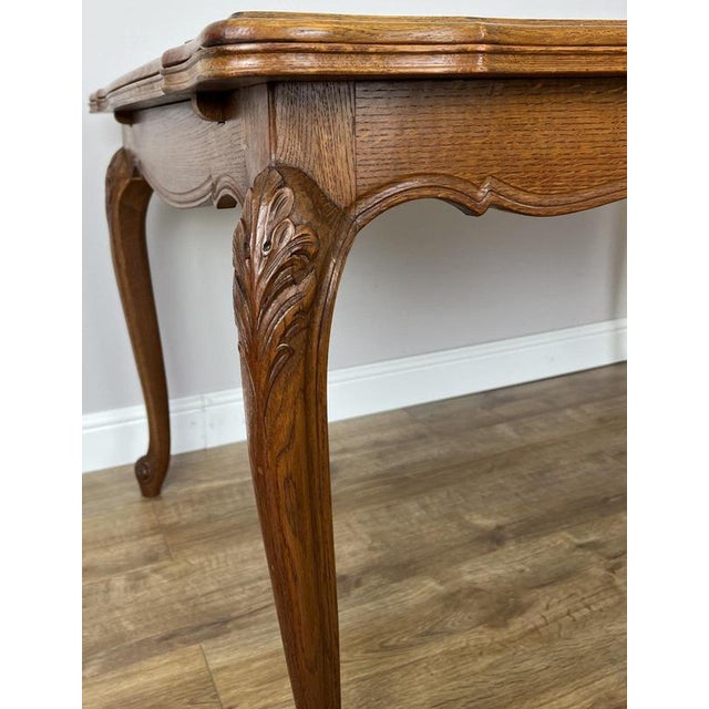 French Louis XVI Extendable Dining Table in Carved Oak For Sale - Image 9 of 17