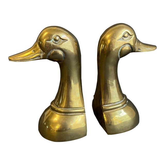 Vintage Brass Duck Head Bookends Mid Century For Sale