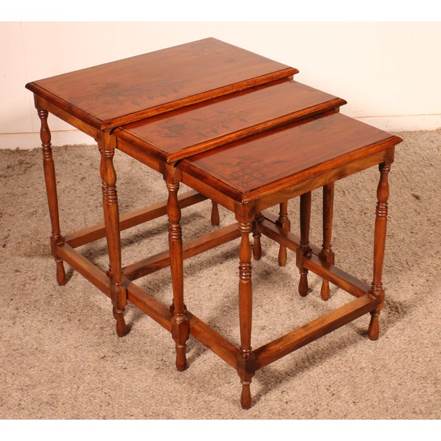 Nesting Tables in Satinwood with Brass Inlays, Set of 3 For Sale - Image 16 of 16