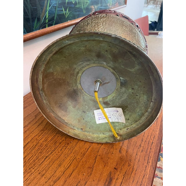 John Richard Pierced Red and Hammered Metal Urn Form Table Lamp 29” For Sale - Image 9 of 12