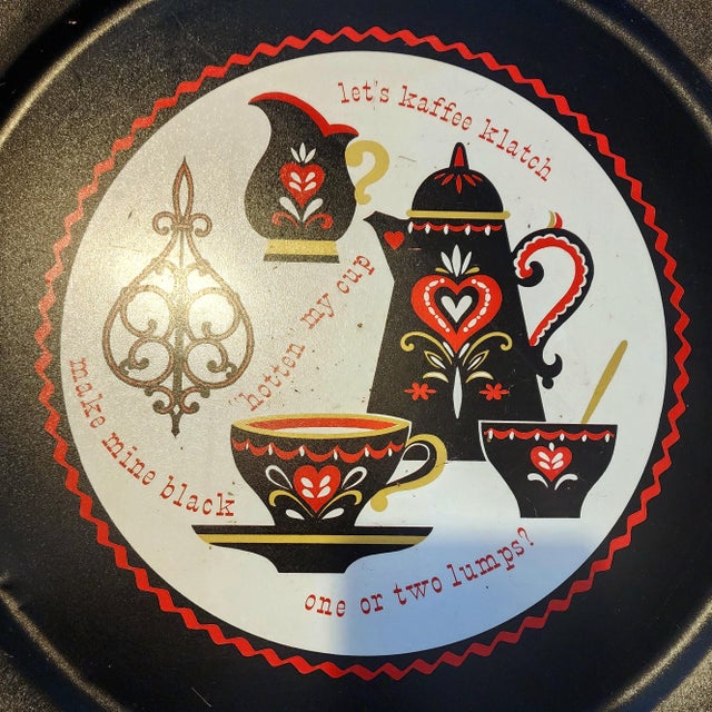 Vintage, mid-century modern, large metal tray from Pennsylvania Dutch County This fun, kitschy tray is sure to make you...