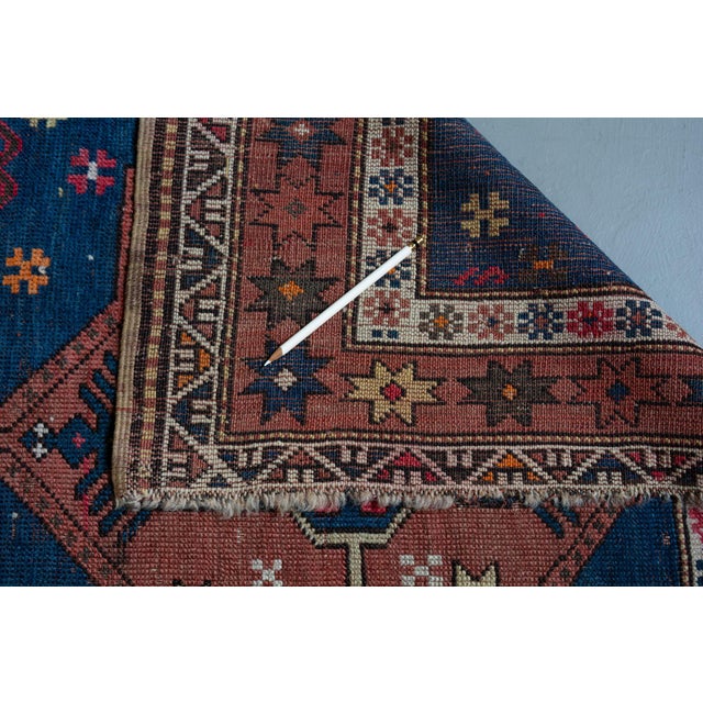 1920s Antique 1920s Armenian Medallion Geometric Floral Abrash Light Blue Orange Terracotta - 3’9” X 6'10" For Sale - Image 5 of 11