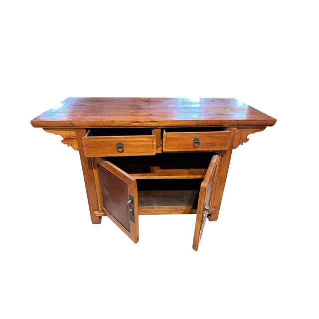 Asian Vintage Asian Cantonese Natural Wood Low Chest 26.25" H For Sale - Image 3 of 6