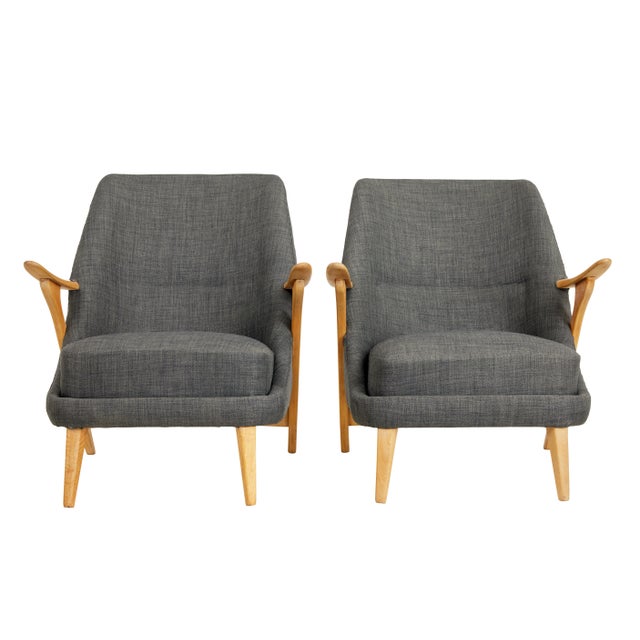 fine quality pair of beech armchairs designed by svante skogh for seffle mobelfabrik, circa 1960. skogh worked for a...