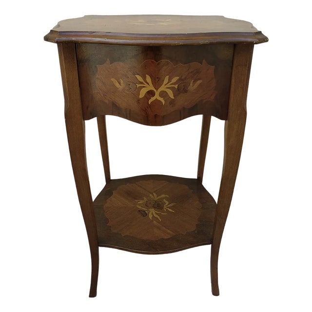 Vintage Table with Drawer and Floral Inlays, 1960s For Sale