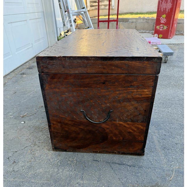 Rustic Large Espresso Wood Trunk For Sale - Image 3 of 7