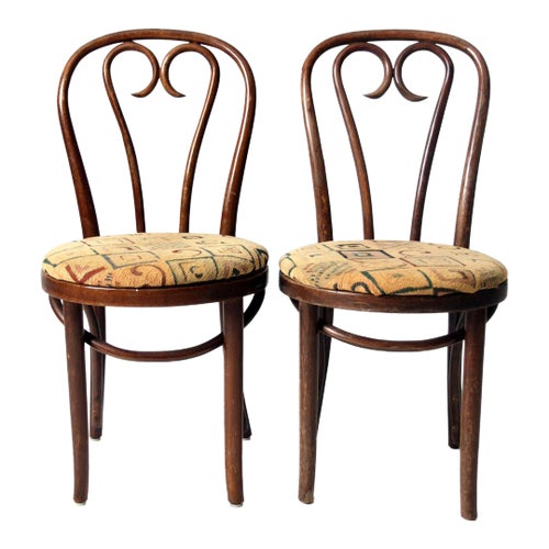 Vintage Bentwood Cafe Chairs With Upholstery Pair