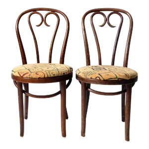Vintage Bentwood Cafe Chairs With Upholstery Pair