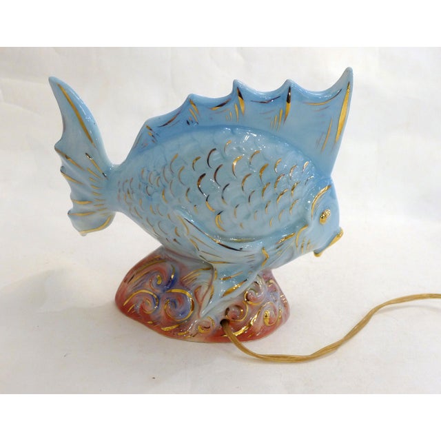 Mid-Century Modern Fish Night Light in Slip-Cast Earthenware by LP Ceroc Monaco, 1950s For Sale - Image 3 of 14