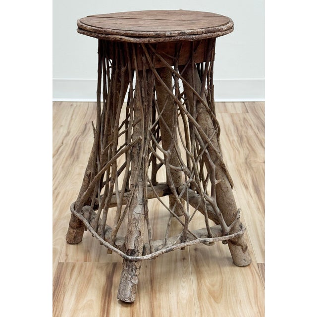 Wood Antique Adirondack Style Twig Stool or Side Table For Sale - Image 7 of 8