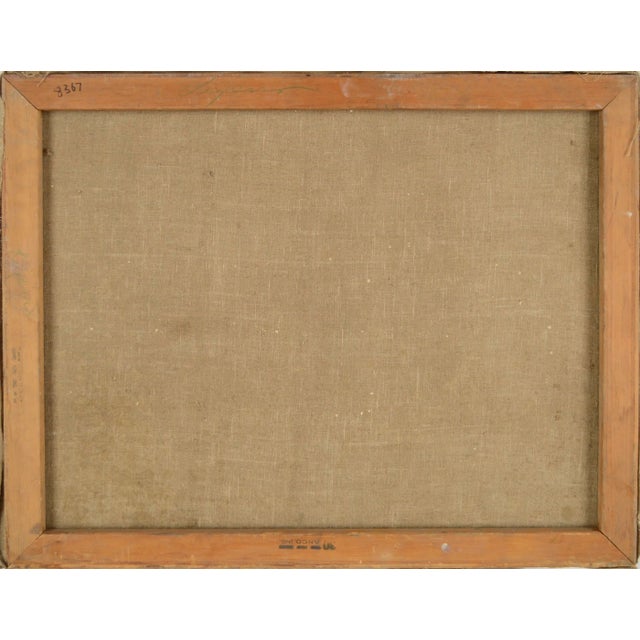 Blue Industrial Landscape With Trees in Oil on Linen by Doris Lyons Hoover For Sale - Image 8 of 8