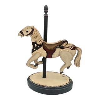 Hand Carved Patriotic Wooden Horse, Signed & Dated Americana Folk Art Sculpture, 1987 For Sale