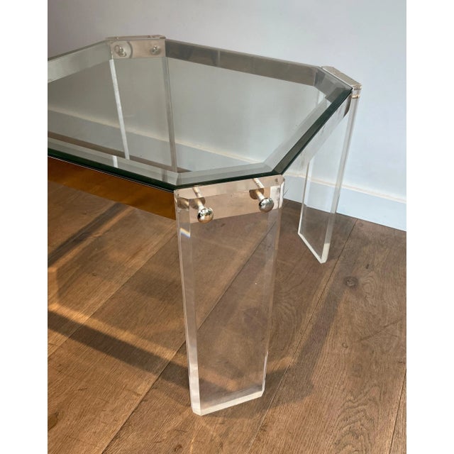 Chrome 1970 Octagonal Lucite and Chrome Side Tables from Maison Jansen - A Pair For Sale - Image 8 of 12