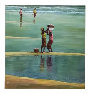 Kofi Sarfo (Ghana, West Africa) "Helping Hand" Original Acrylic on Canvas C.2014